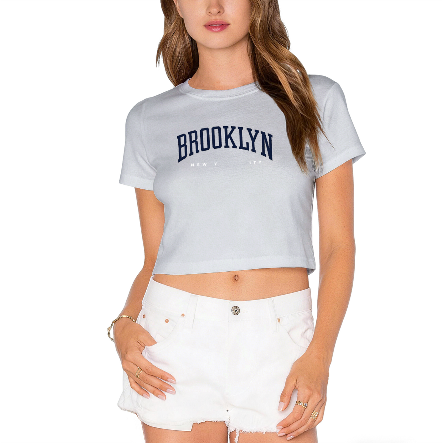 Brooklyn New York City Retro Varsity Style Pink Crop Tee