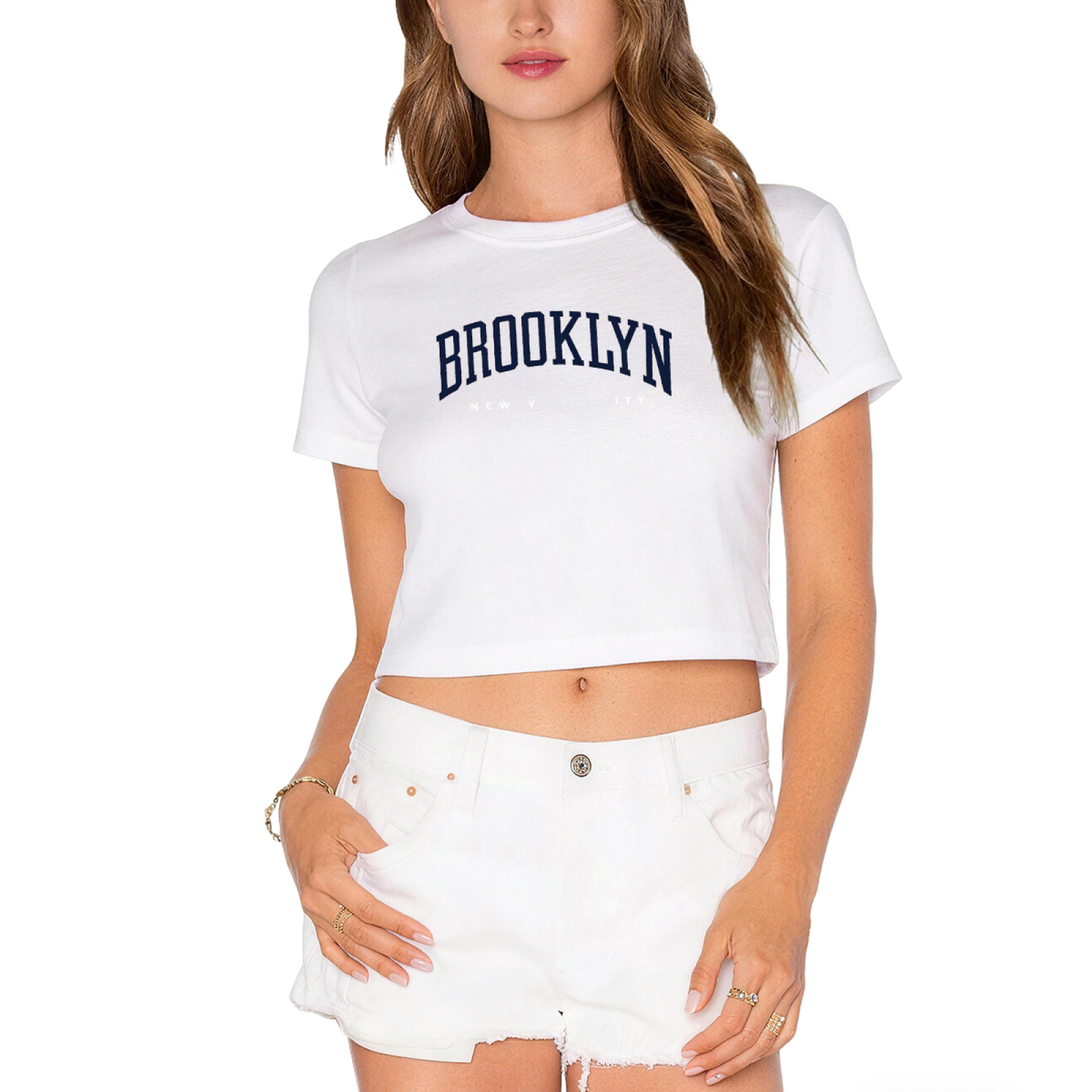 Brooklyn New York City Retro Varsity Style Pink Crop Tee