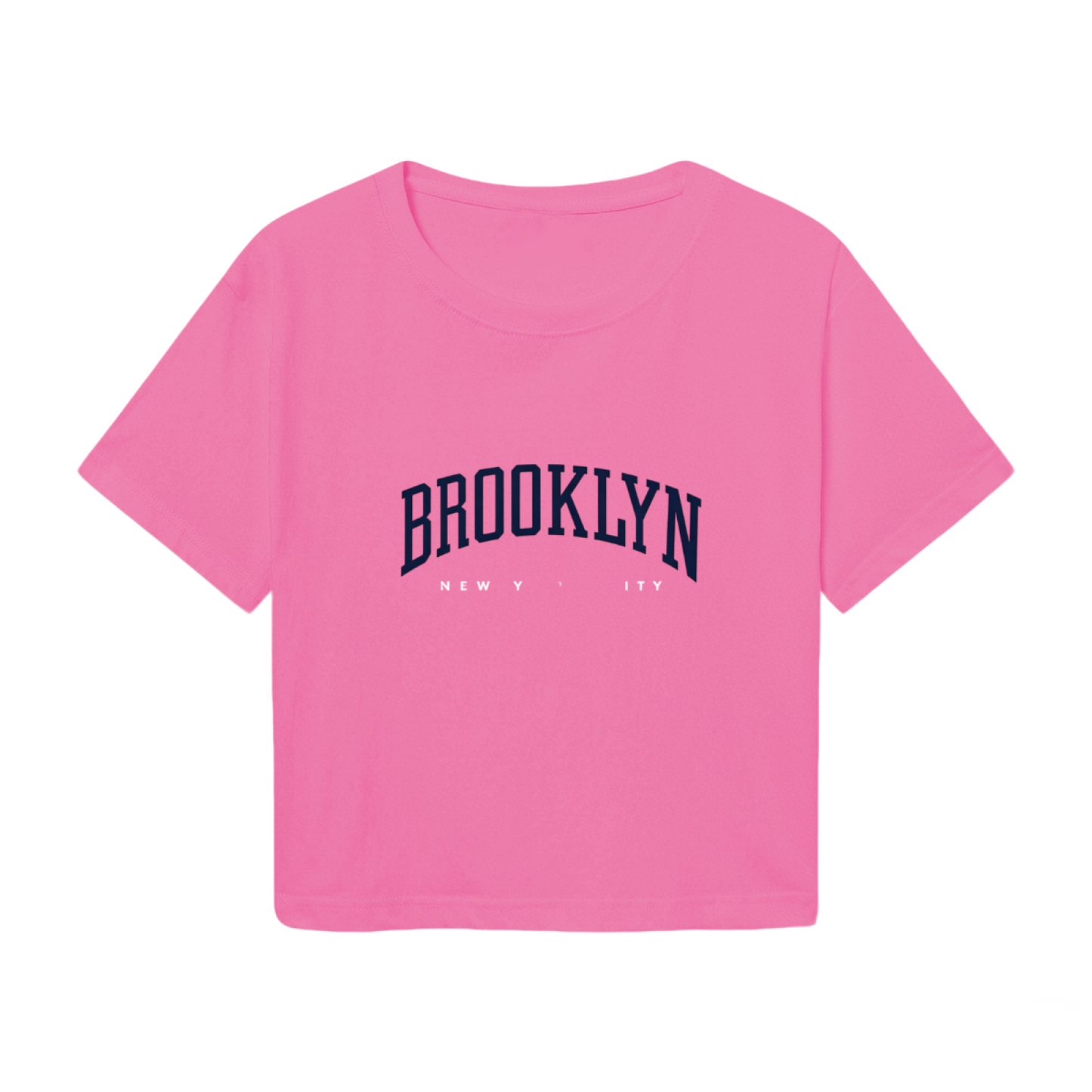 Brooklyn New York City Retro Varsity Style Pink Crop Tee
