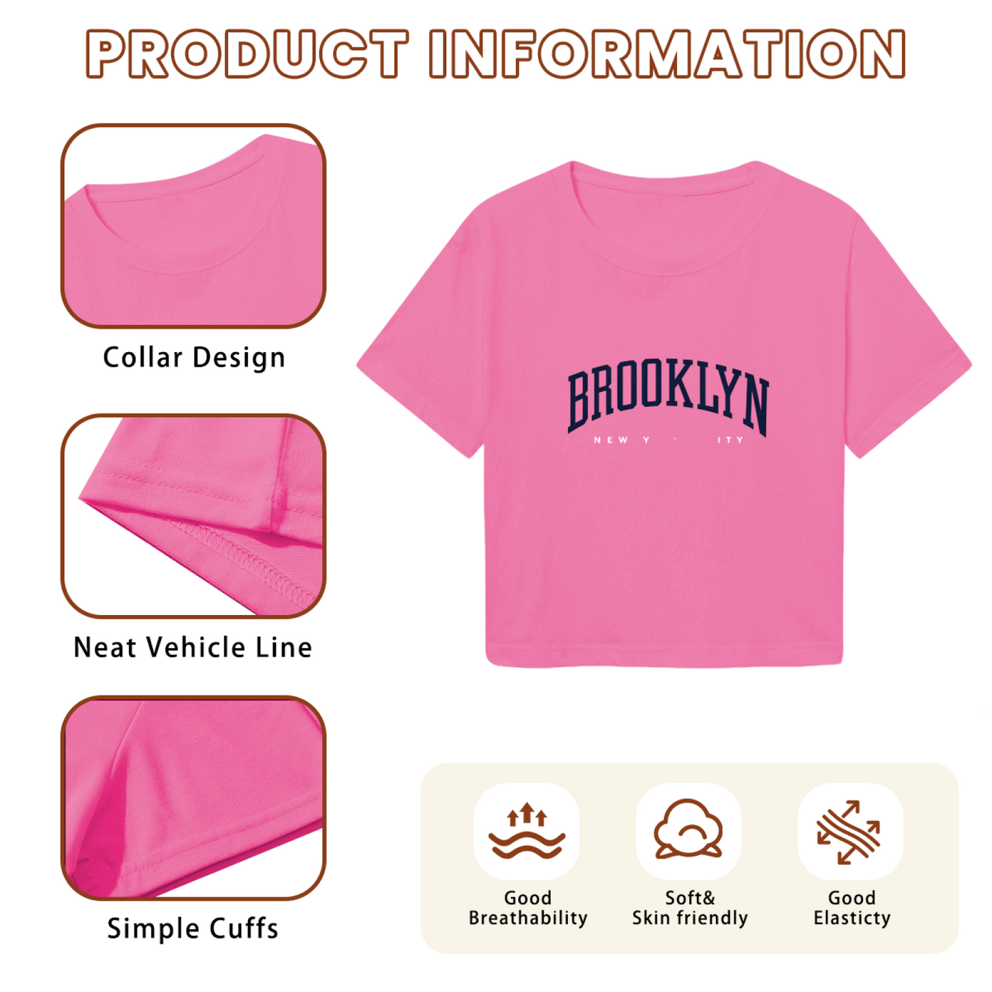 Brooklyn New York City Retro Varsity Style Pink Crop Tee