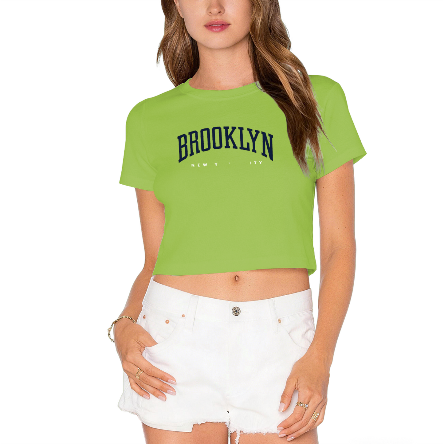 Brooklyn New York City Retro Varsity Style Pink Crop Tee