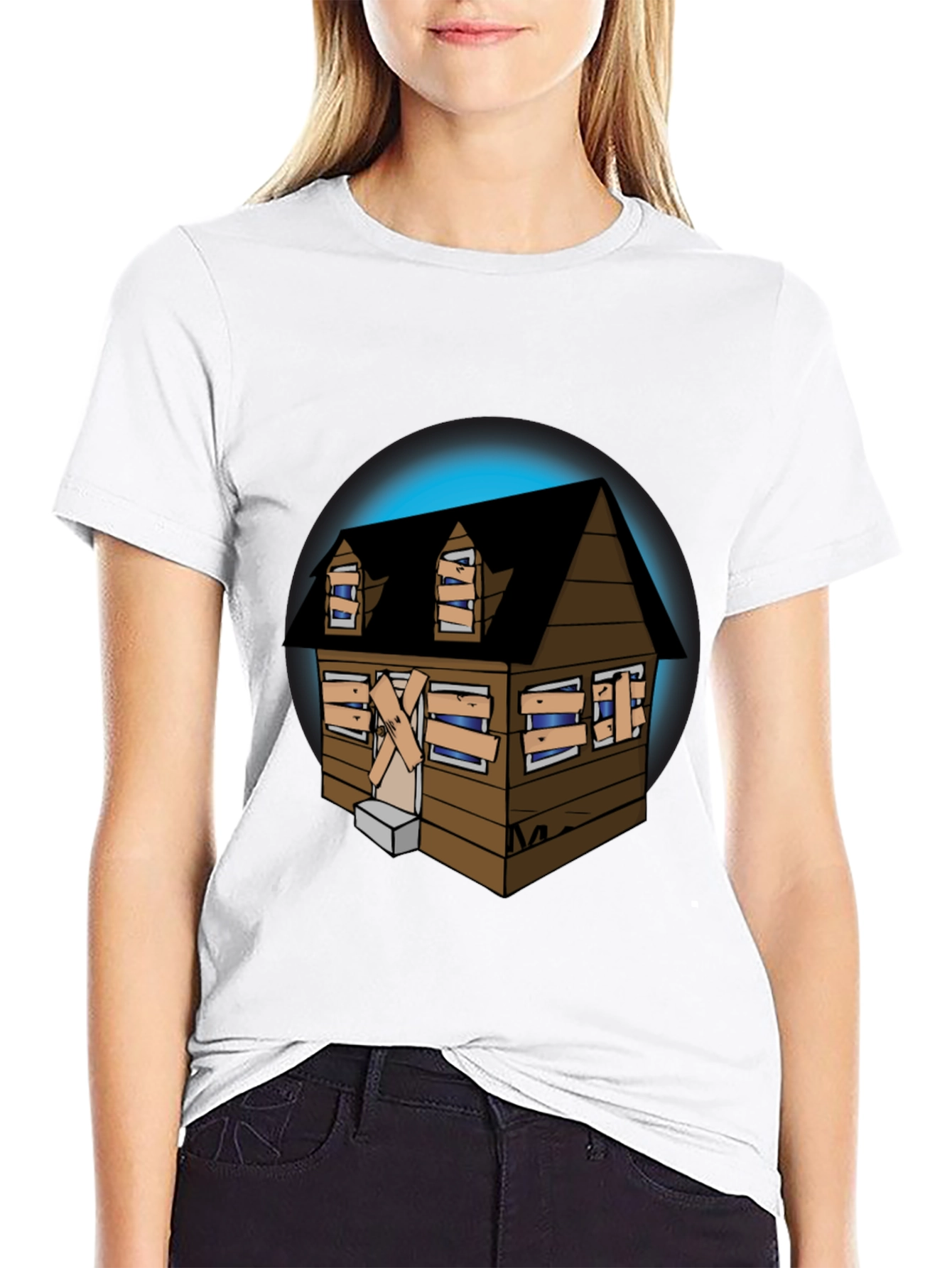Spooky Haunted House Graphic Tee - Novelty Design