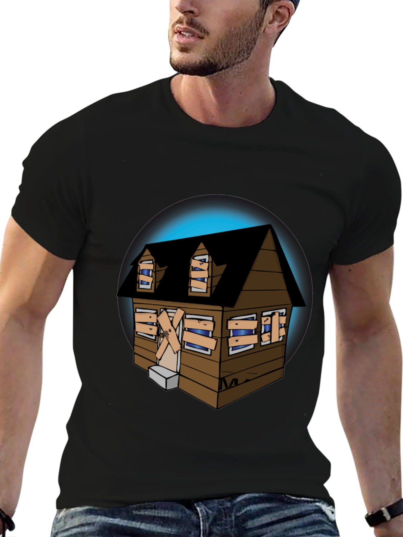 Spooky Haunted House Graphic Tee - Novelty Design