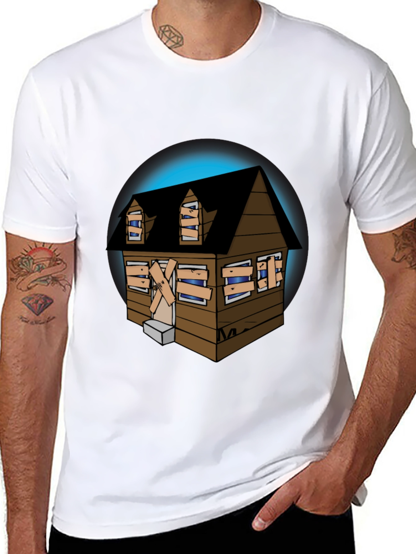 Spooky Haunted House Graphic Tee - Novelty Design