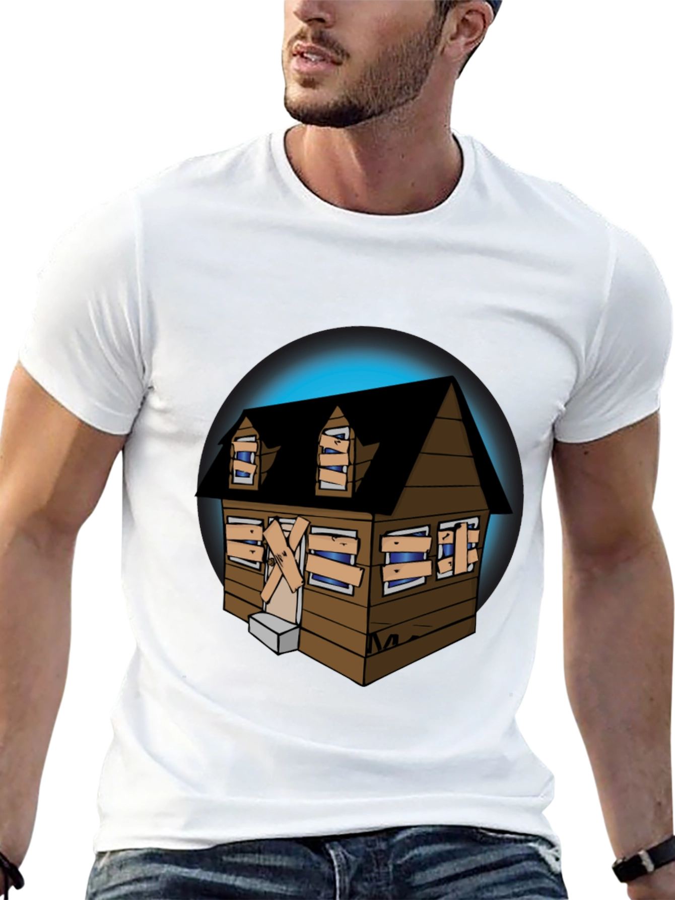 Spooky Haunted House Graphic Tee - Novelty Design