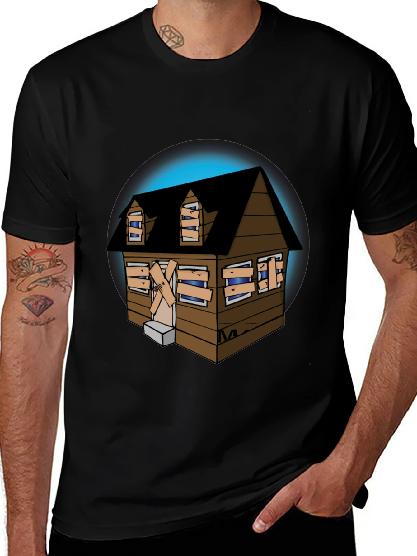 Spooky Haunted House Graphic Tee - Novelty Design