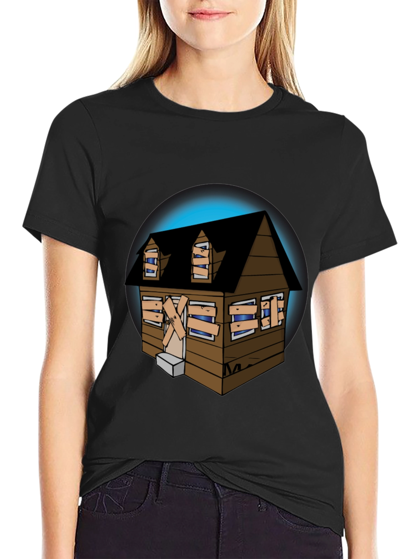Spooky Haunted House Graphic Tee - Novelty Design