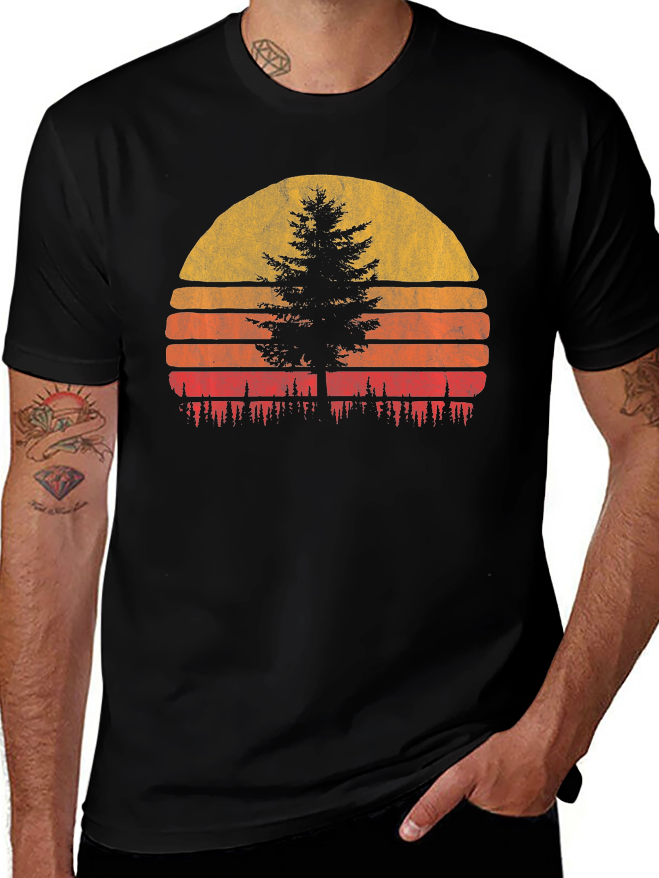 Retro Sunset Tree Graphic Tee - Nature Lovers T-Shirt