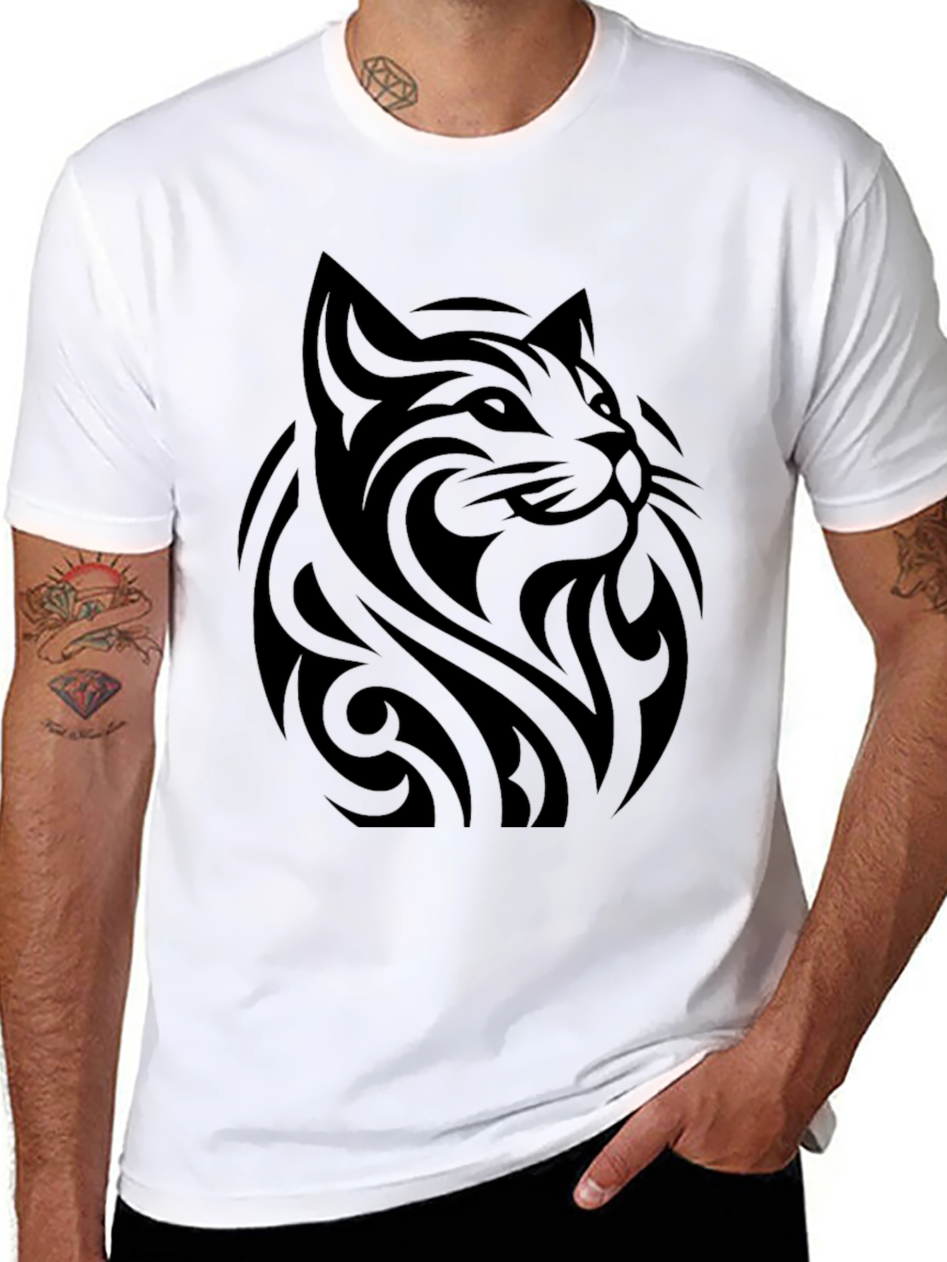 Black Cat Tribal Art Mens T-Shirt