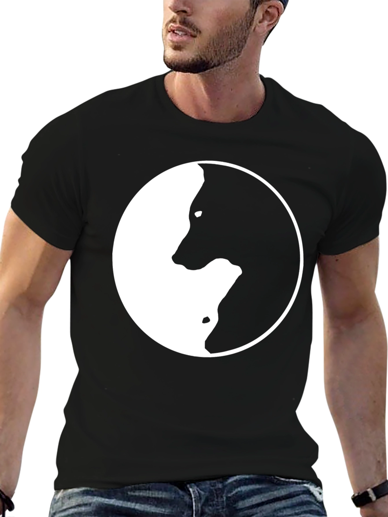 Yin Yang Wolf Graphic T-Shirt - Stylish Black Tee