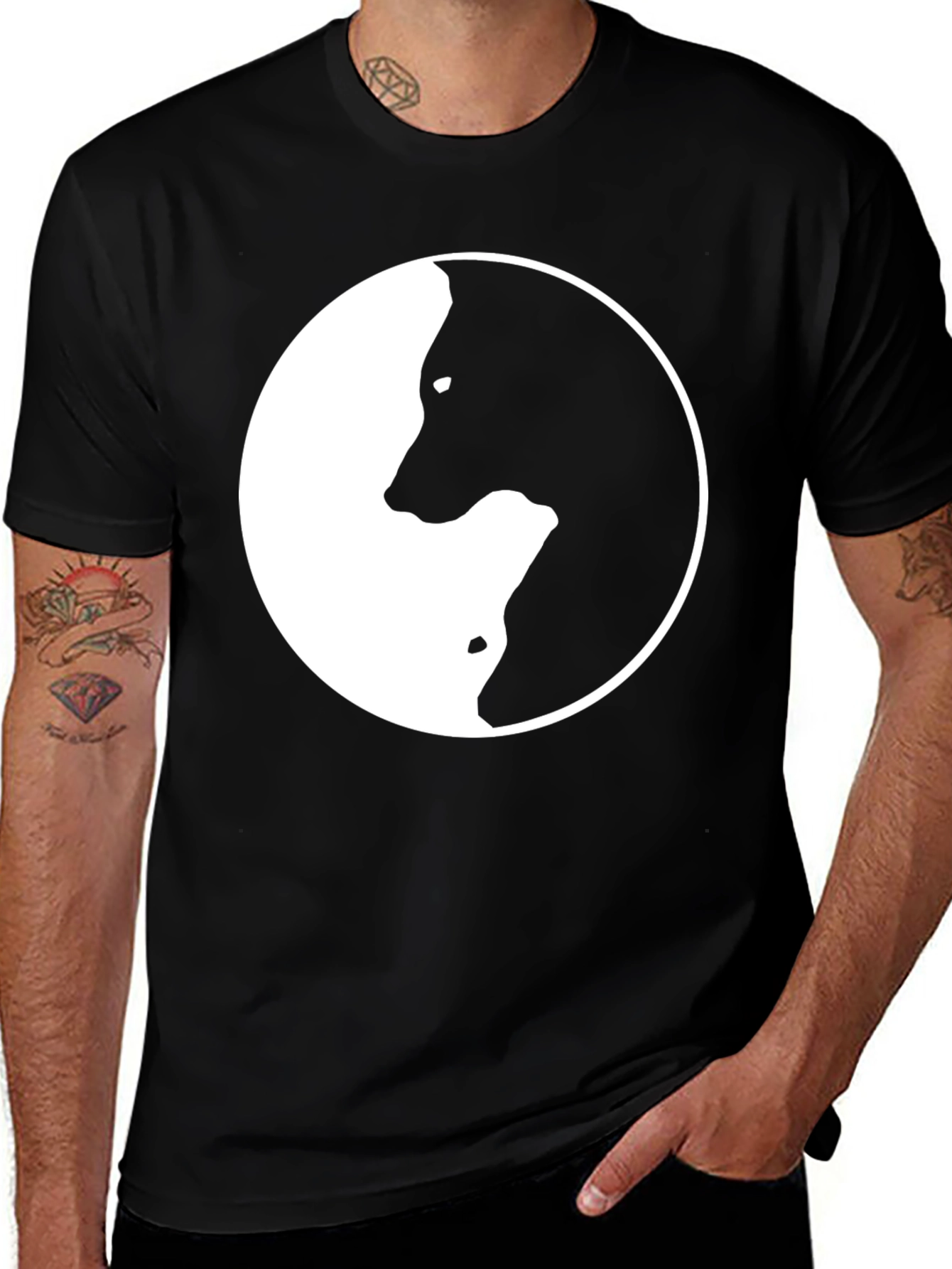 Yin Yang Wolf Graphic T-Shirt - Stylish Black Tee