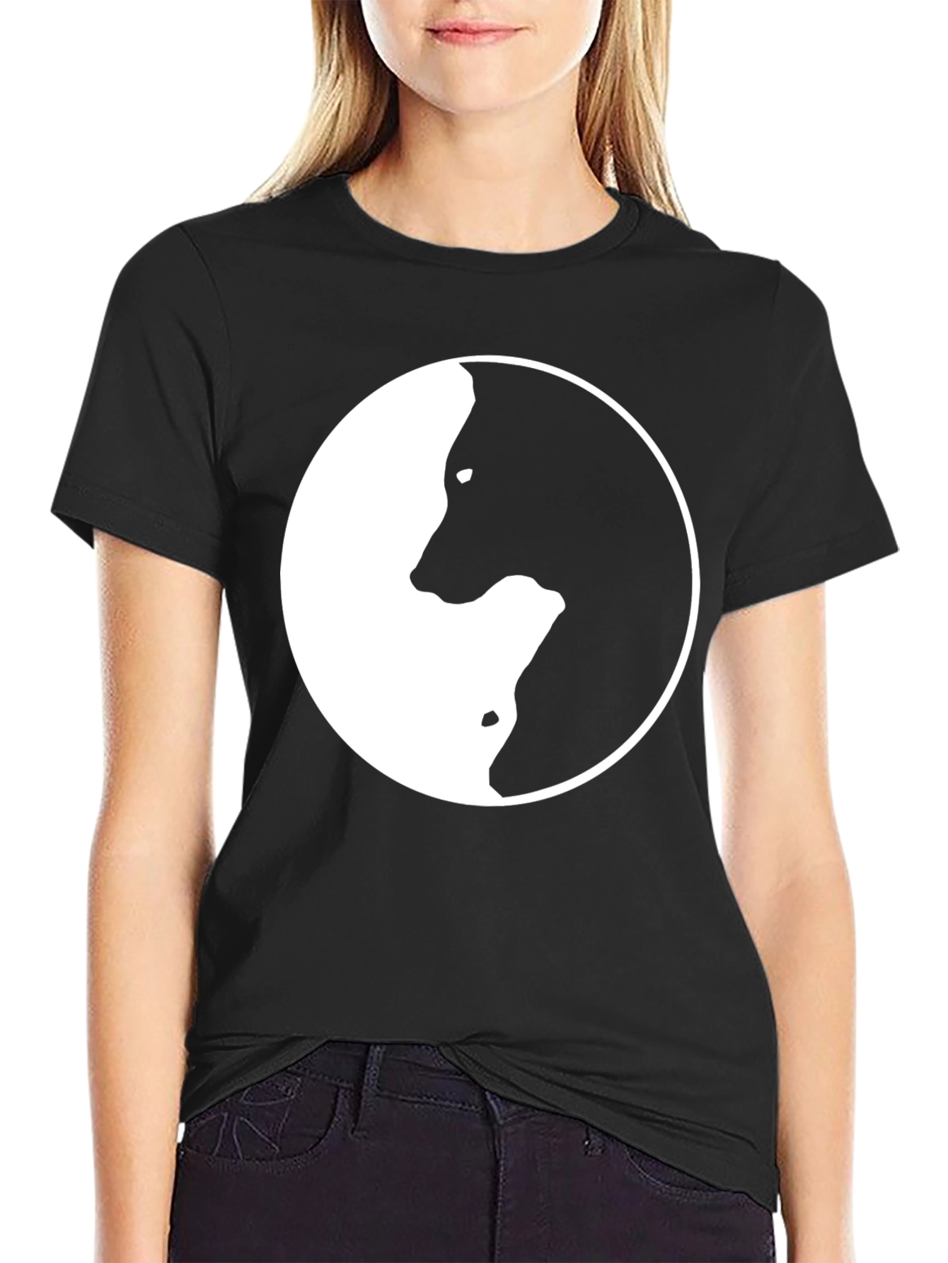 Yin Yang Wolf Graphic T-Shirt - Stylish Black Tee