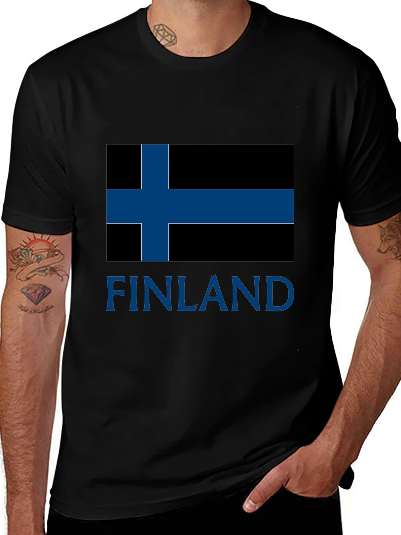 Finland Flag T-Shirt - Mens Black Crew Neck Tee