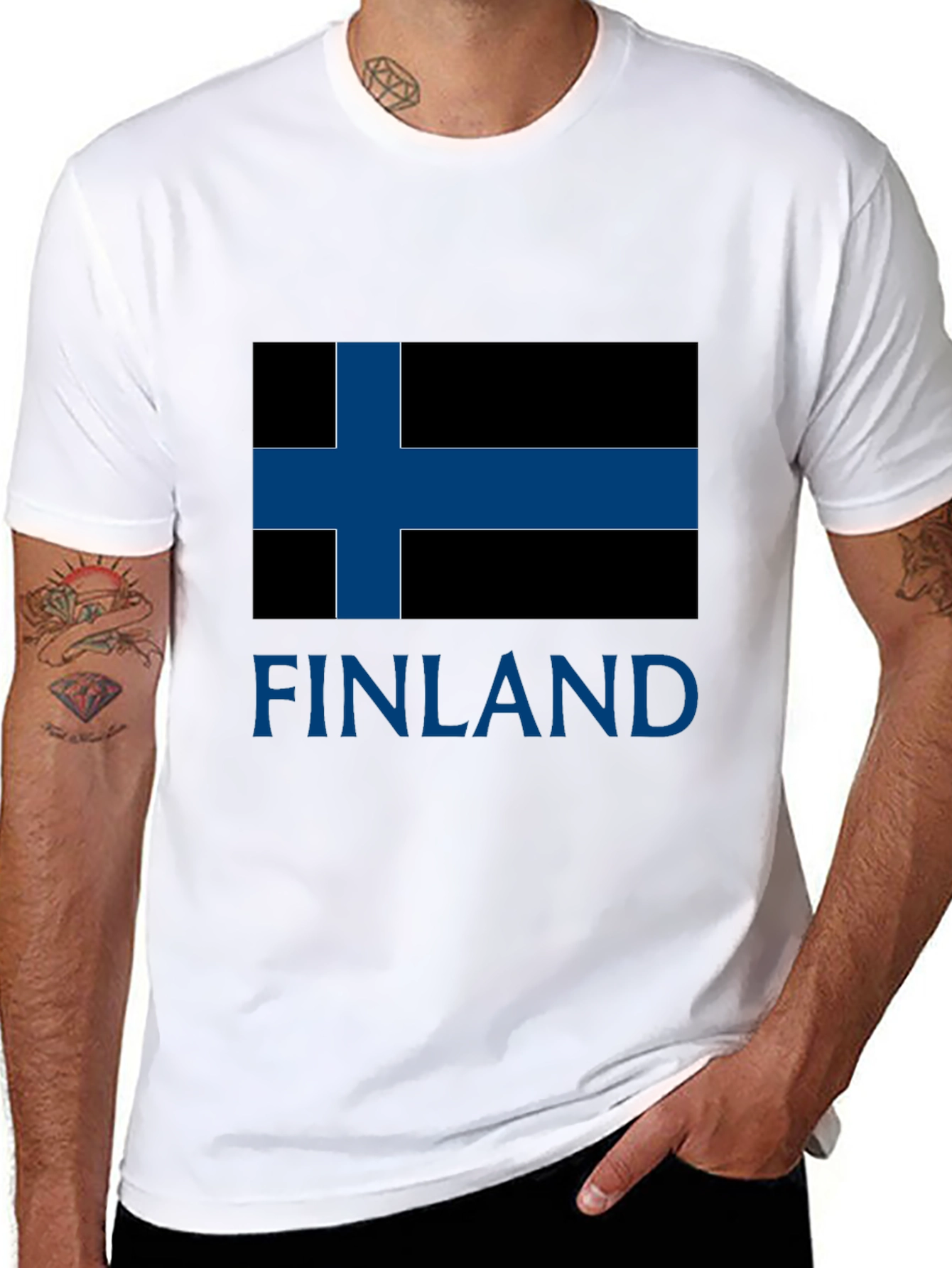 Finland Flag T-Shirt - Mens Black Crew Neck Tee