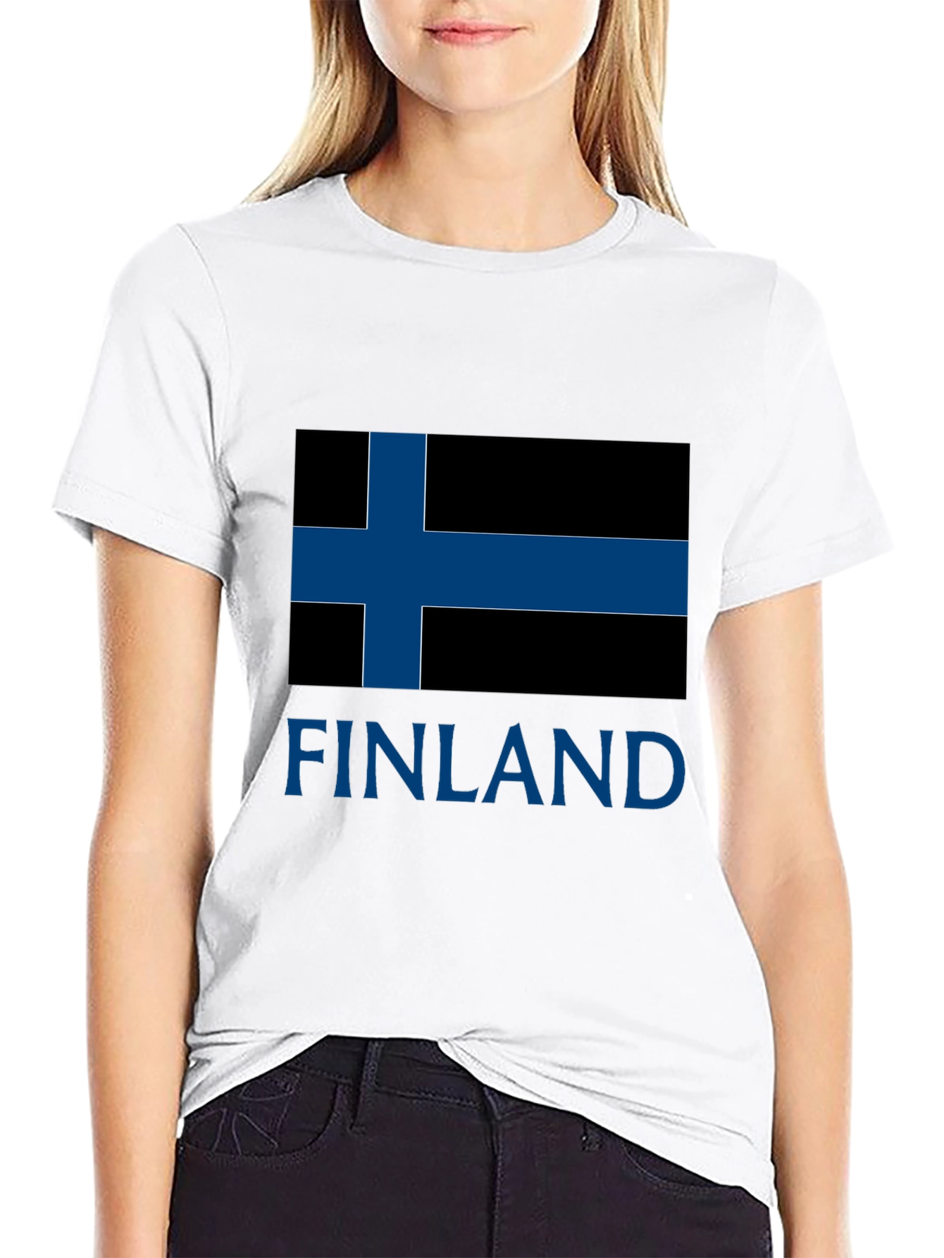 Finland Flag T-Shirt - Mens Black Crew Neck Tee
