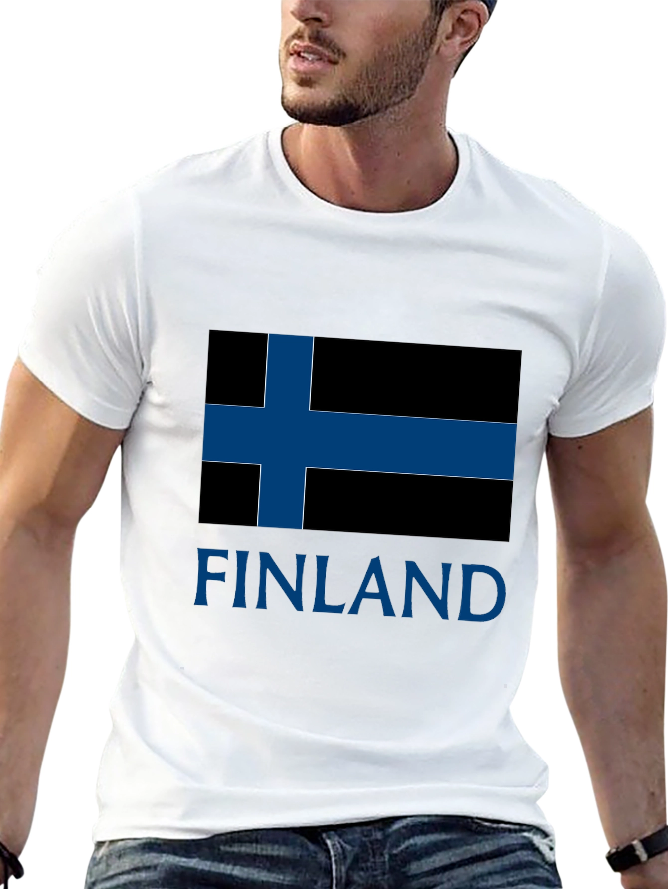 Finland Flag T-Shirt - Mens Black Crew Neck Tee