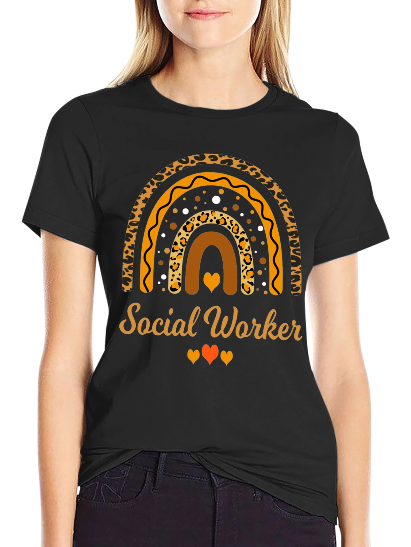 Social Worker Rainbow Leopard Print T-Shirt