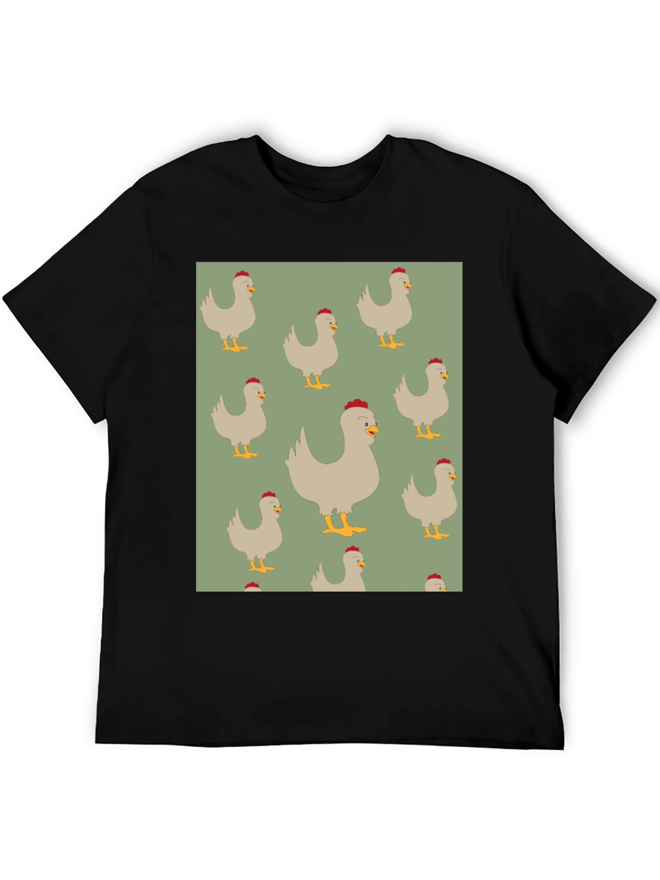 Chicken Pattern Mens Black T-Shirt
