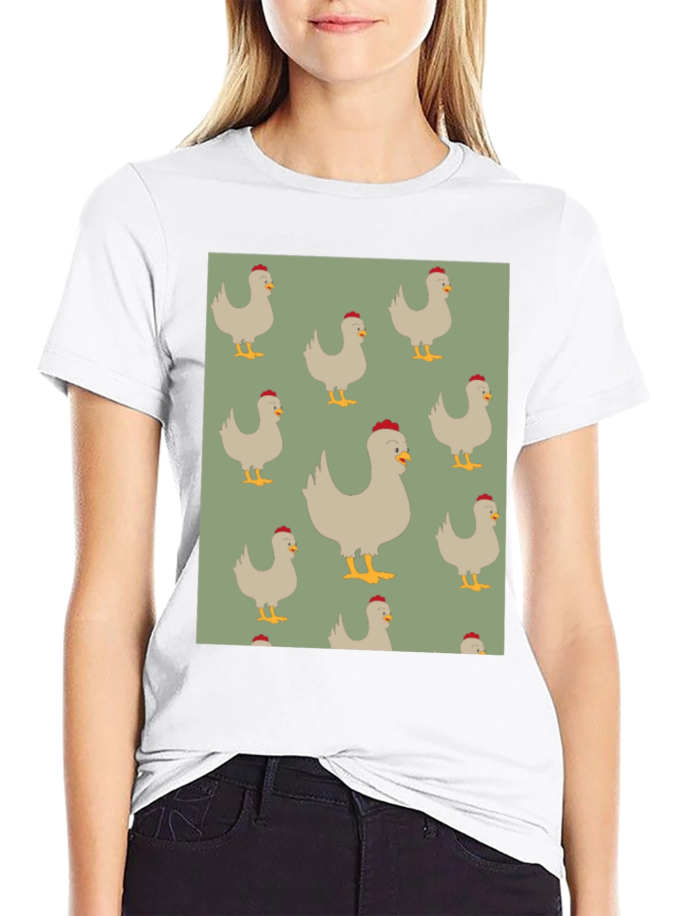 Chicken Pattern Mens Black T-Shirt