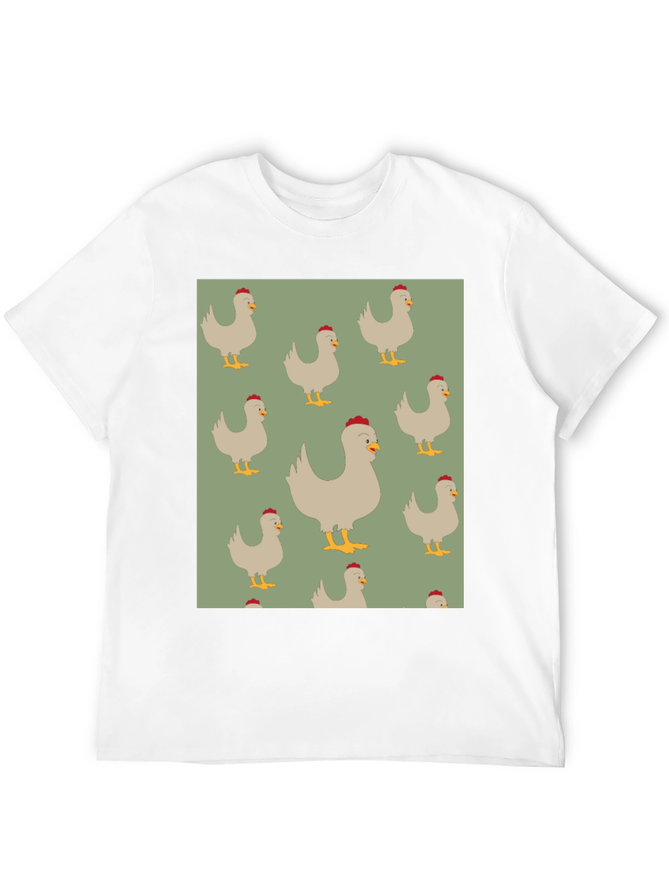 Chicken Pattern Mens Black T-Shirt