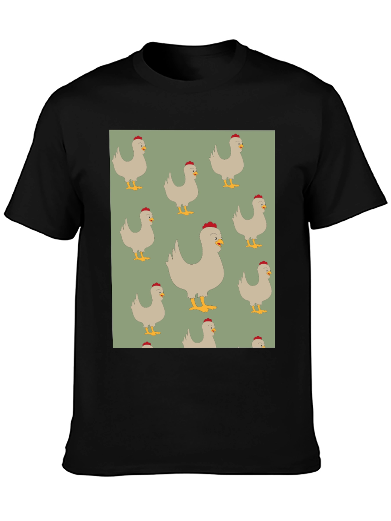 Chicken Pattern Mens Black T-Shirt