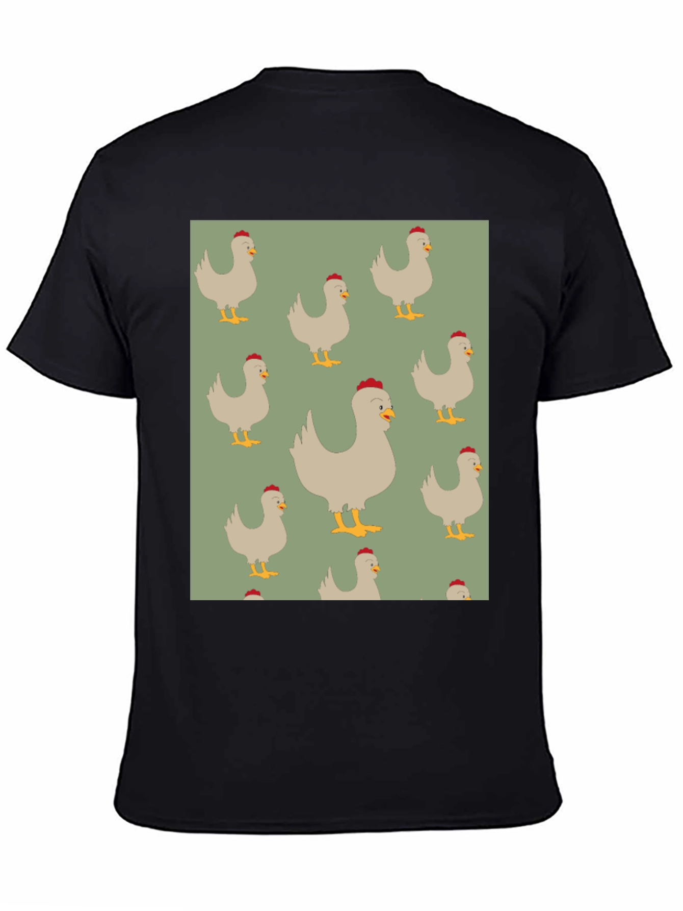 Chicken Pattern Mens Black T-Shirt
