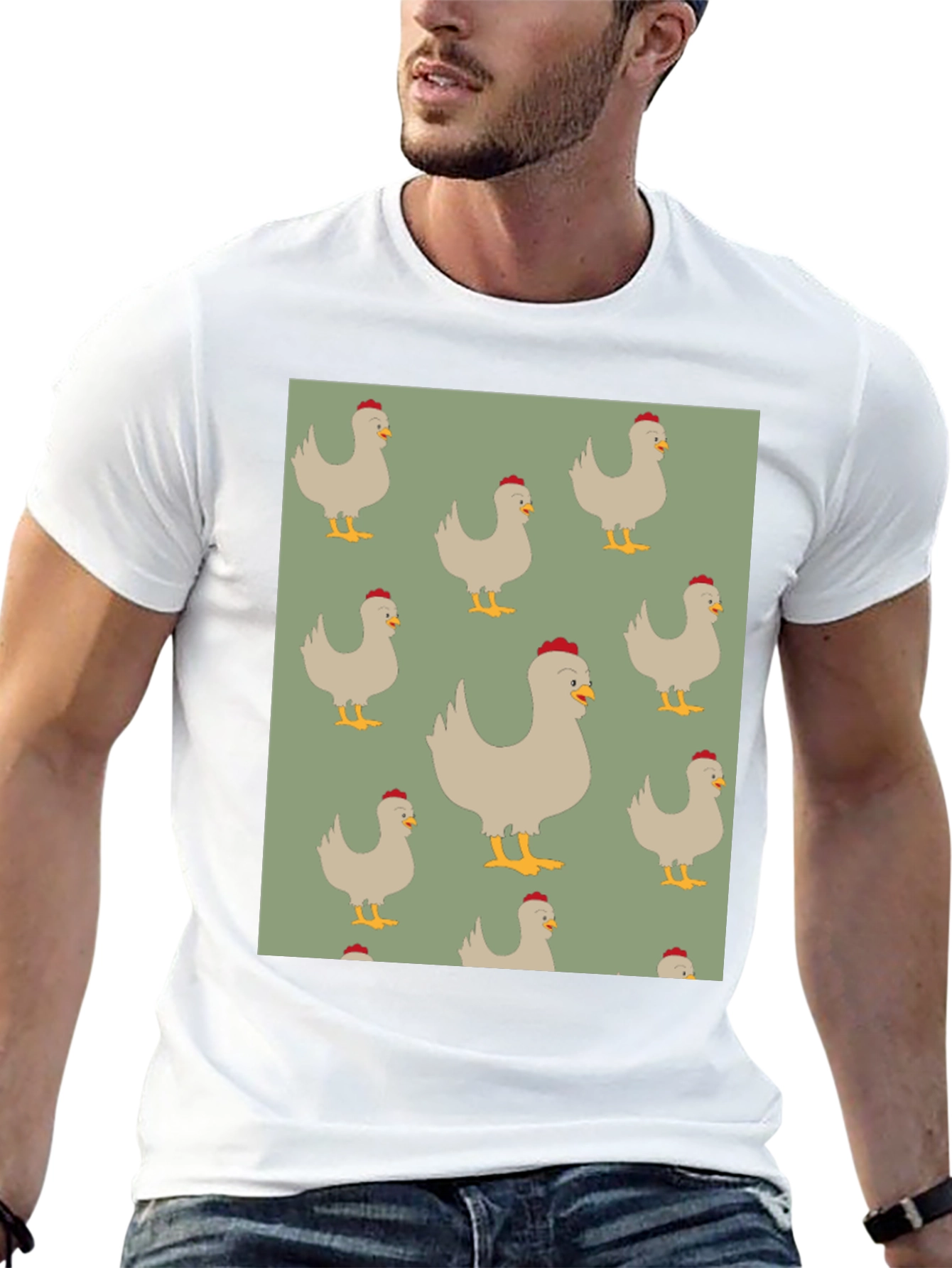 Chicken Pattern Mens Black T-Shirt