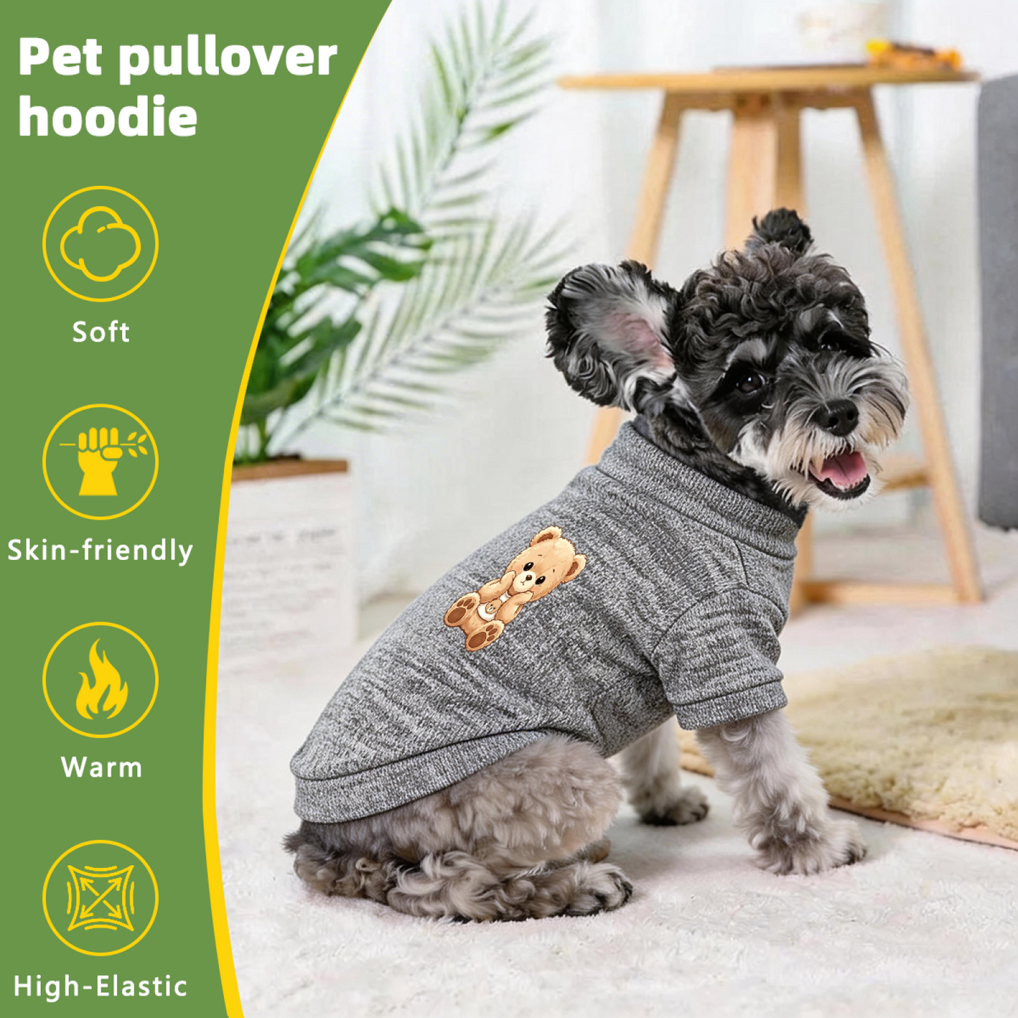Hugging Mini Bear Grey Pet Pullover Sweater, Fluffy Teddy Puppy Outfit