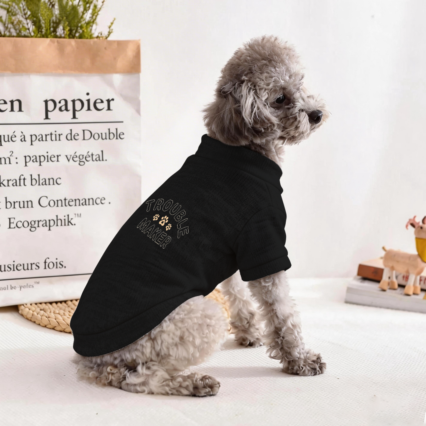 Trouble Maker Paw Print Black Pet Pullover Sweater, Funny Naughty Dog Clothes