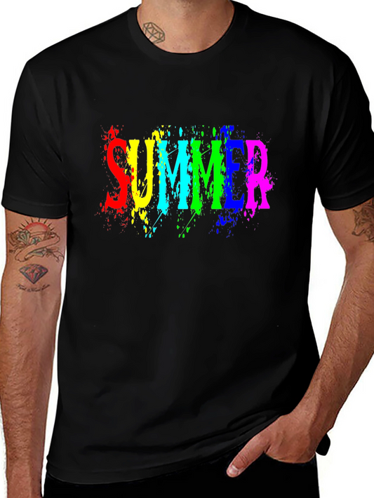 Colorful Summer Splatter Graphic Black T-Shirt