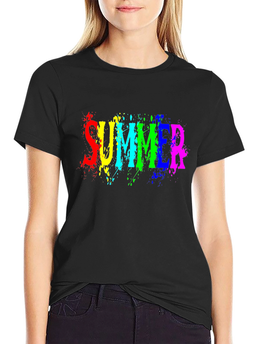 Colorful Summer Splatter Graphic Black T-Shirt