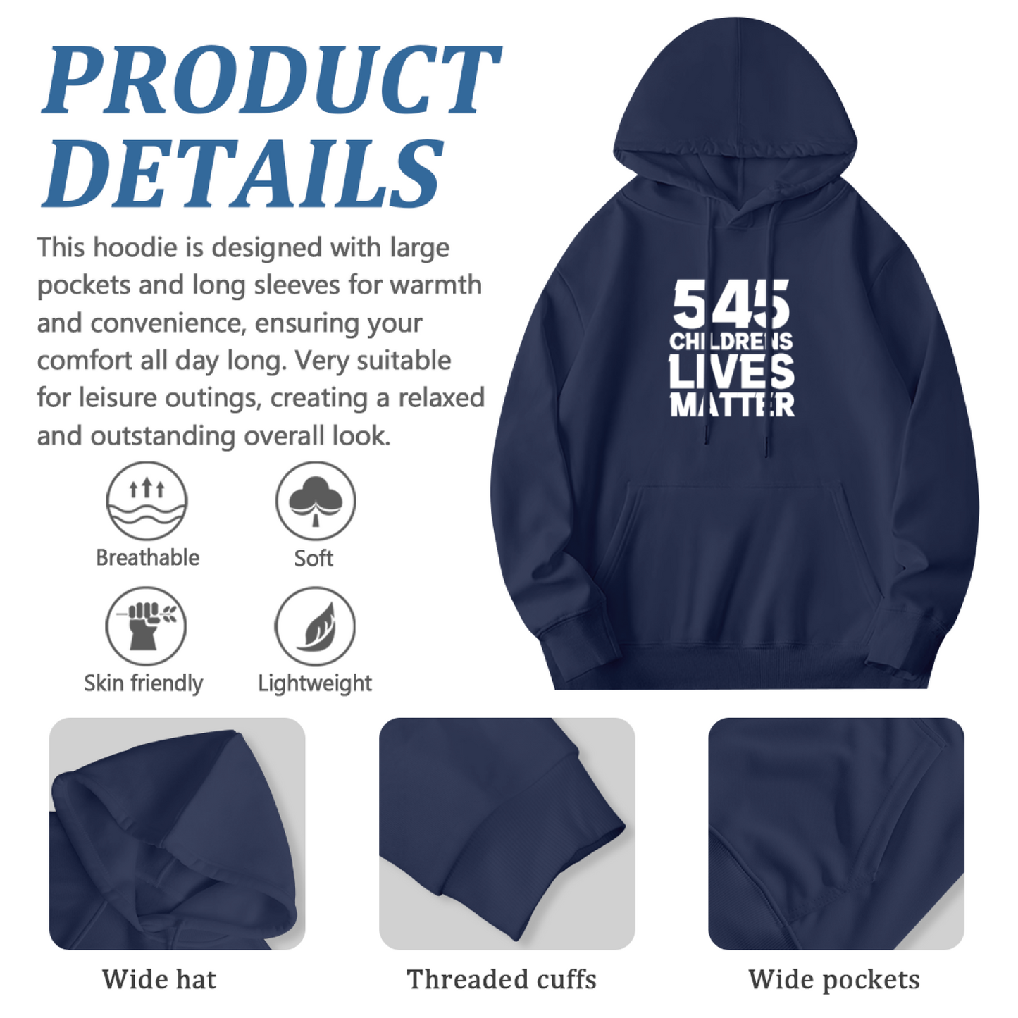 545 Children's Lives Matter Text Print Hoodie, Mens Soft Casual Sweatshirt