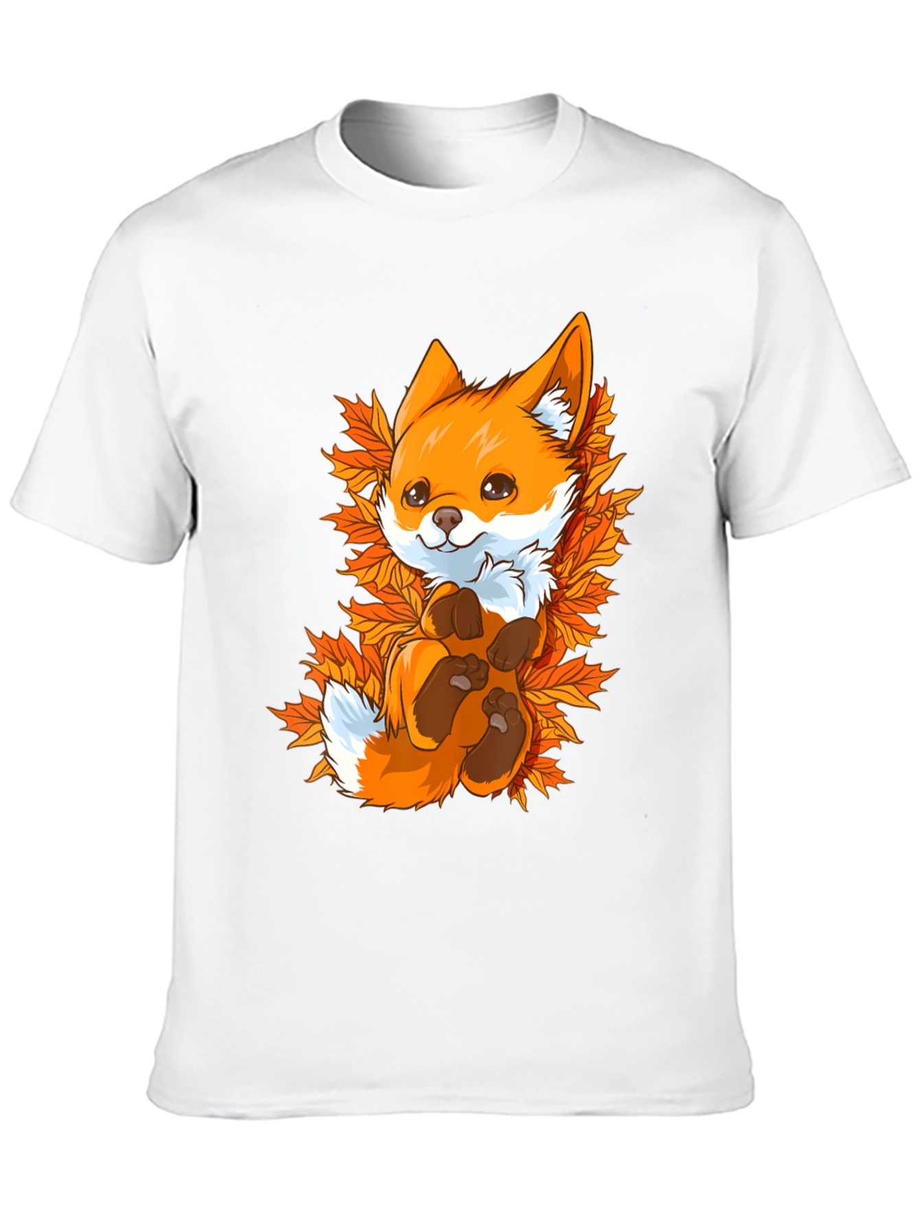 Cute Fox Autumn Leaves Black T-Shirt