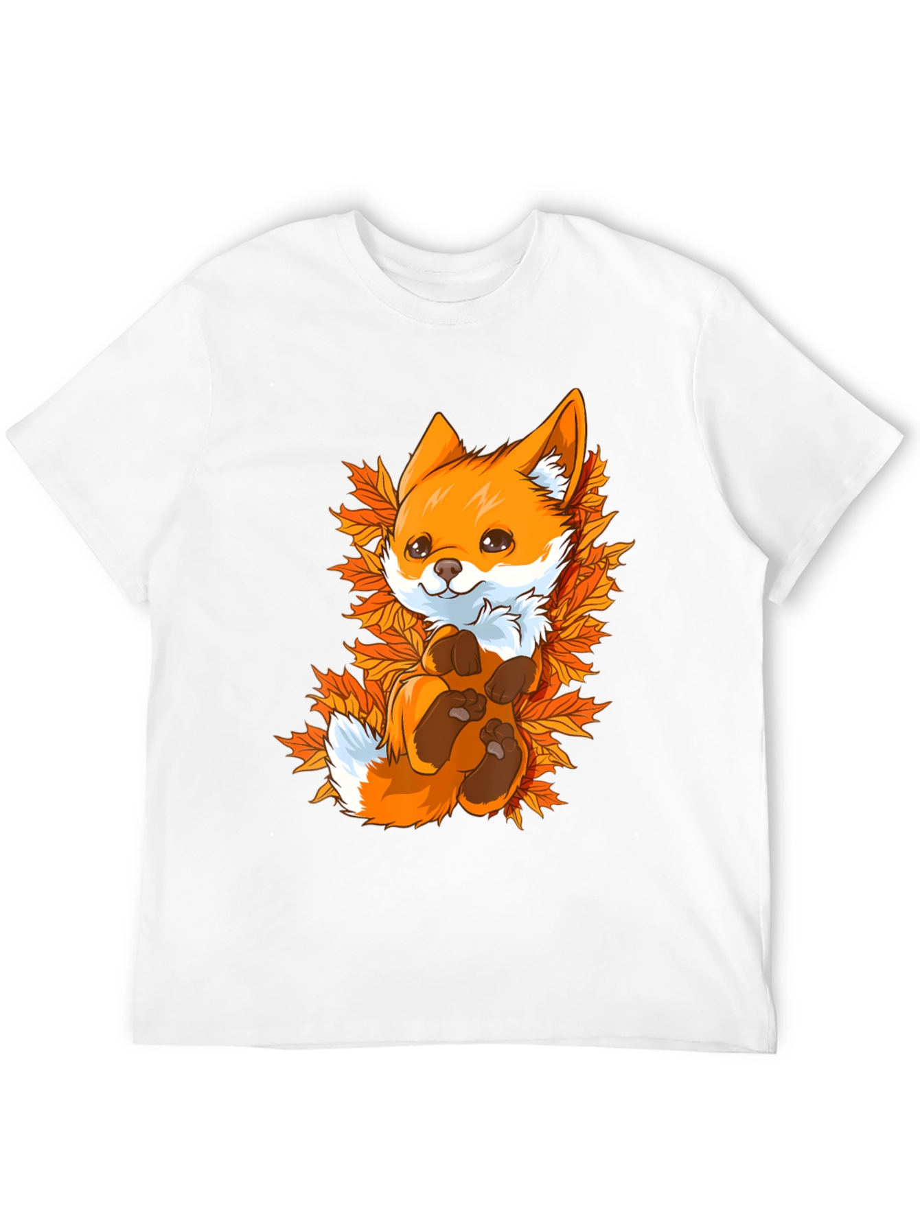 Cute Fox Autumn Leaves Black T-Shirt