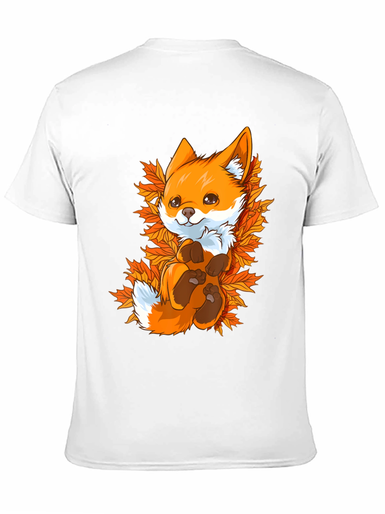 Cute Fox Autumn Leaves Black T-Shirt