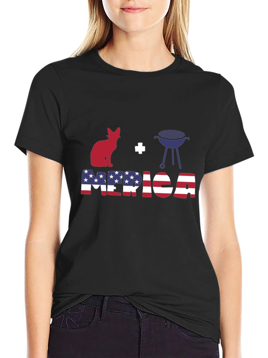 Cat & BBQ Merica T-Shirt: Patriotic 4th of July Style
