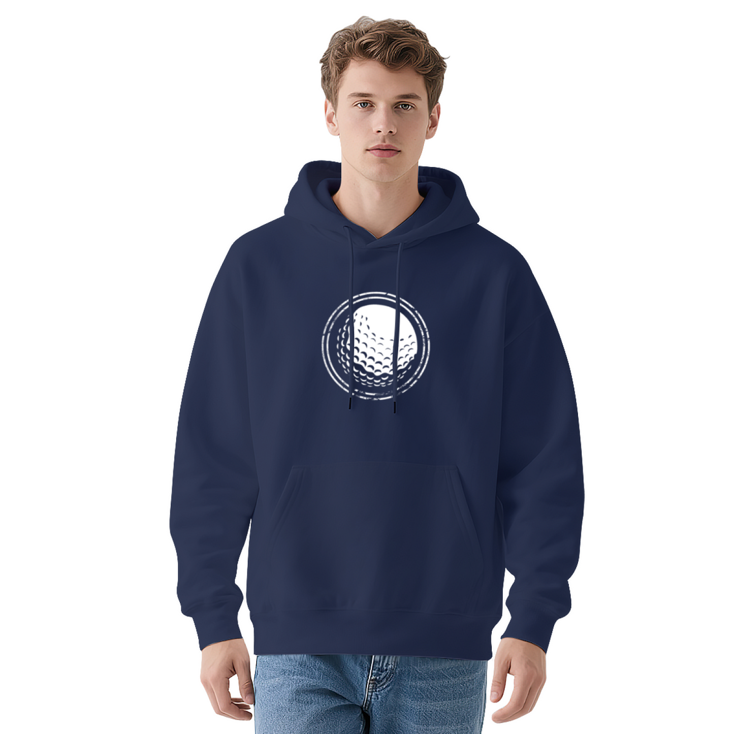 Retro Golf Ball Graphic Black Hoodie, Snug Sports Daily Hoodie