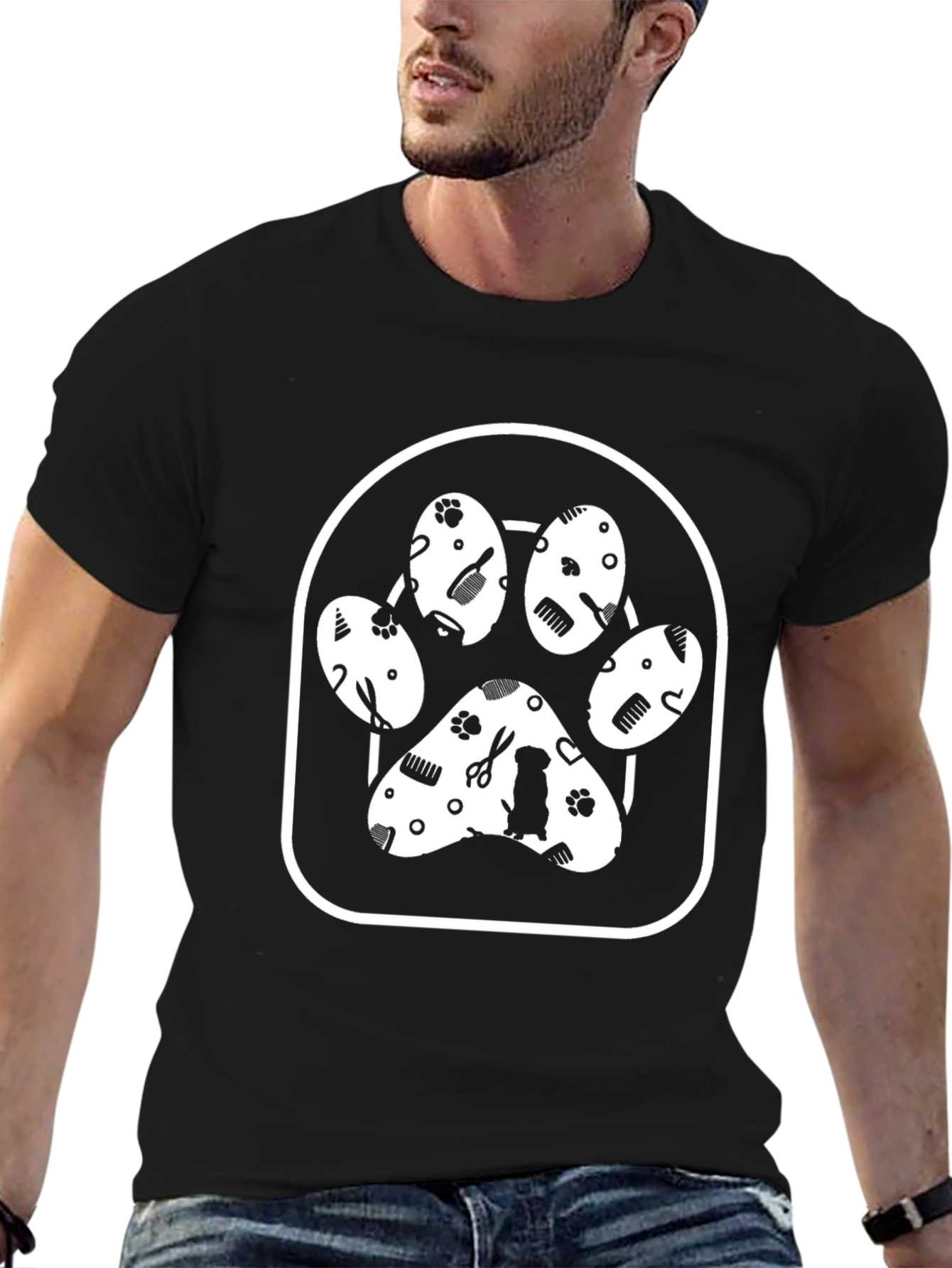 Dog Groomer Paw Print T-Shirt