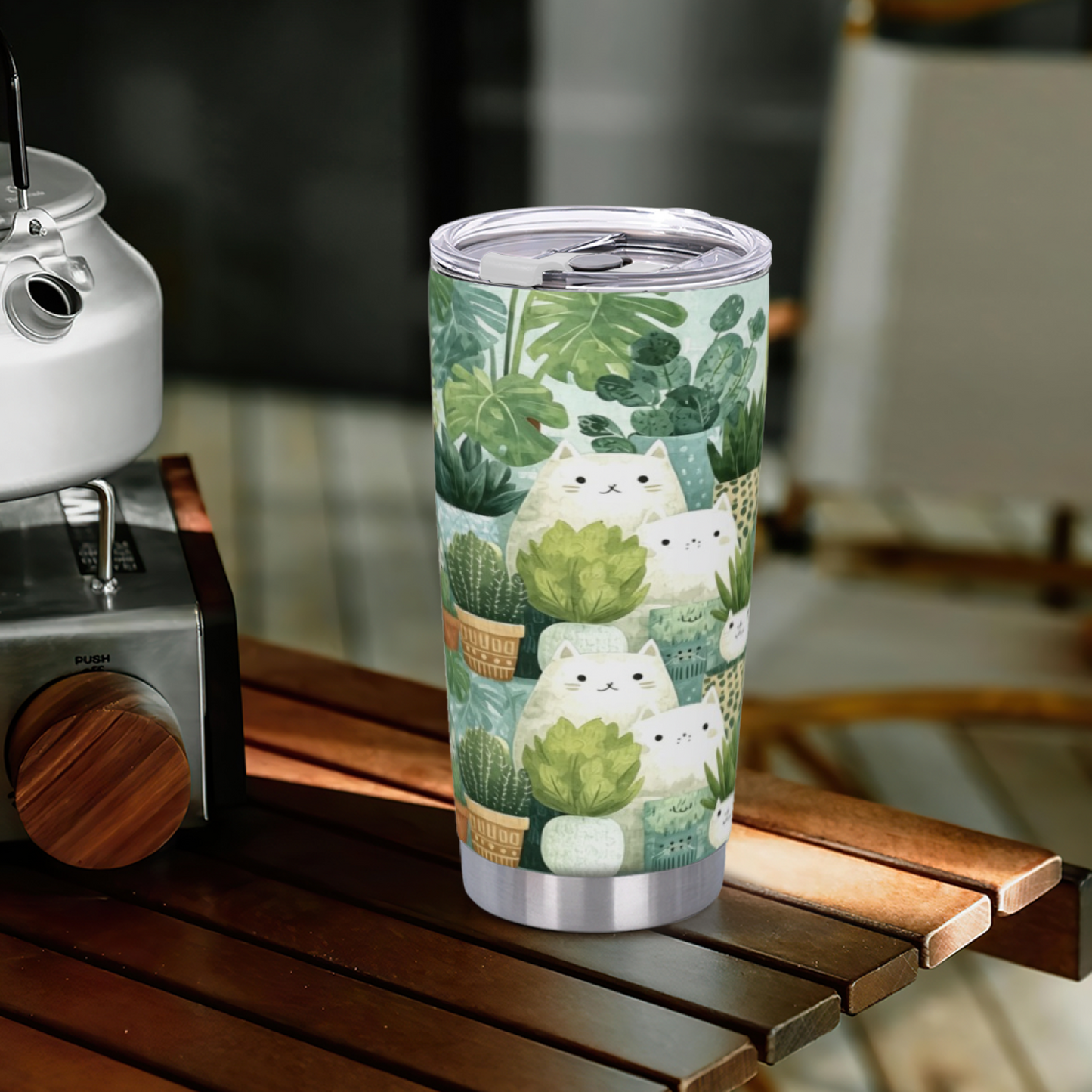 Minimal Green Succulent White Kitten Plant Lover Tumbler