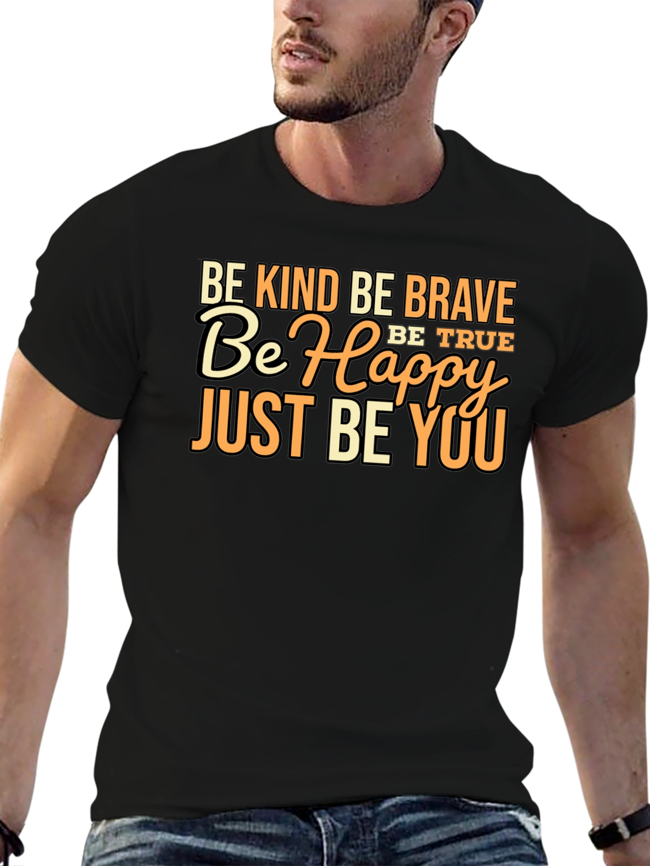 Be Kind Brave Happy You Black Graphic Tee