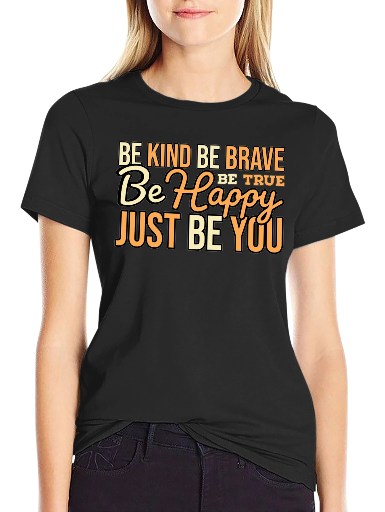 Be Kind Brave Happy You Black Graphic Tee