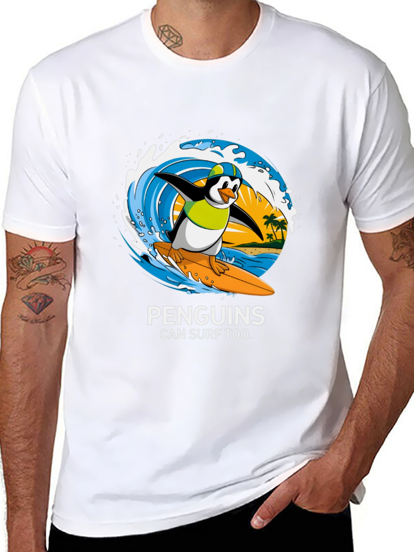 Penguin Surf T-Shirt - Cool Graphic Tee