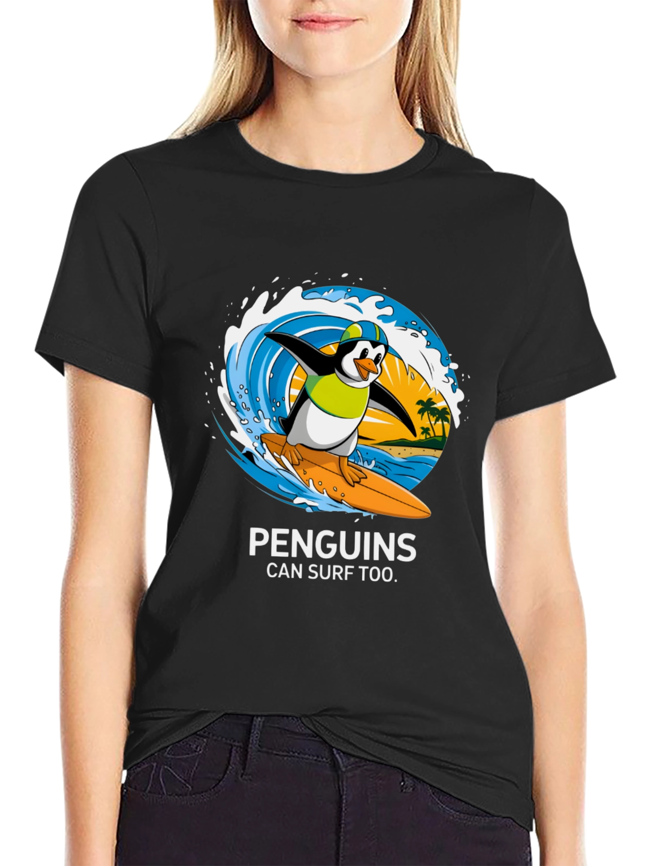 Penguin Surf T-Shirt - Cool Graphic Tee
