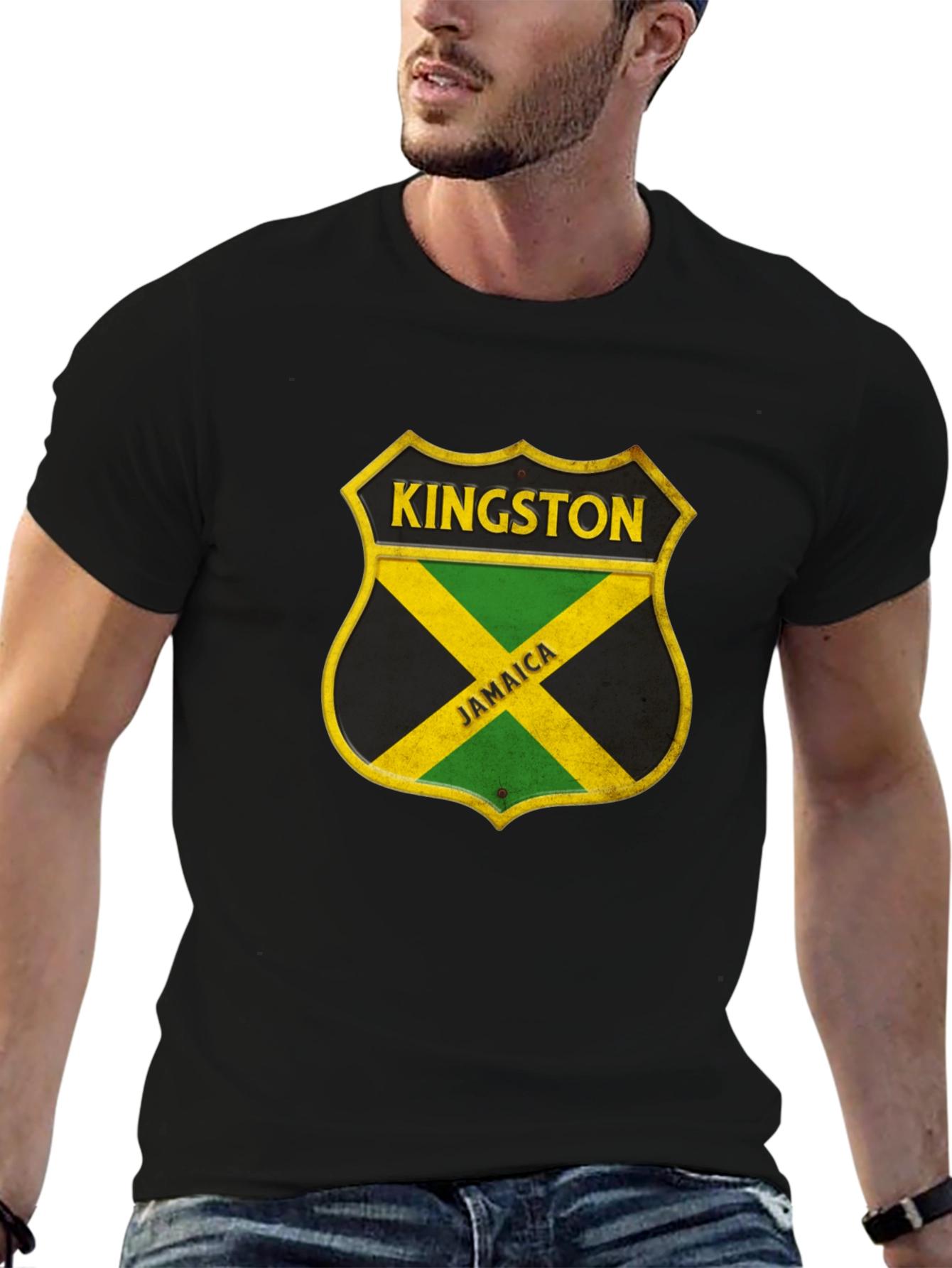 Kingston Jamaica Shield Graphic Tee - Black Cotton Shirt