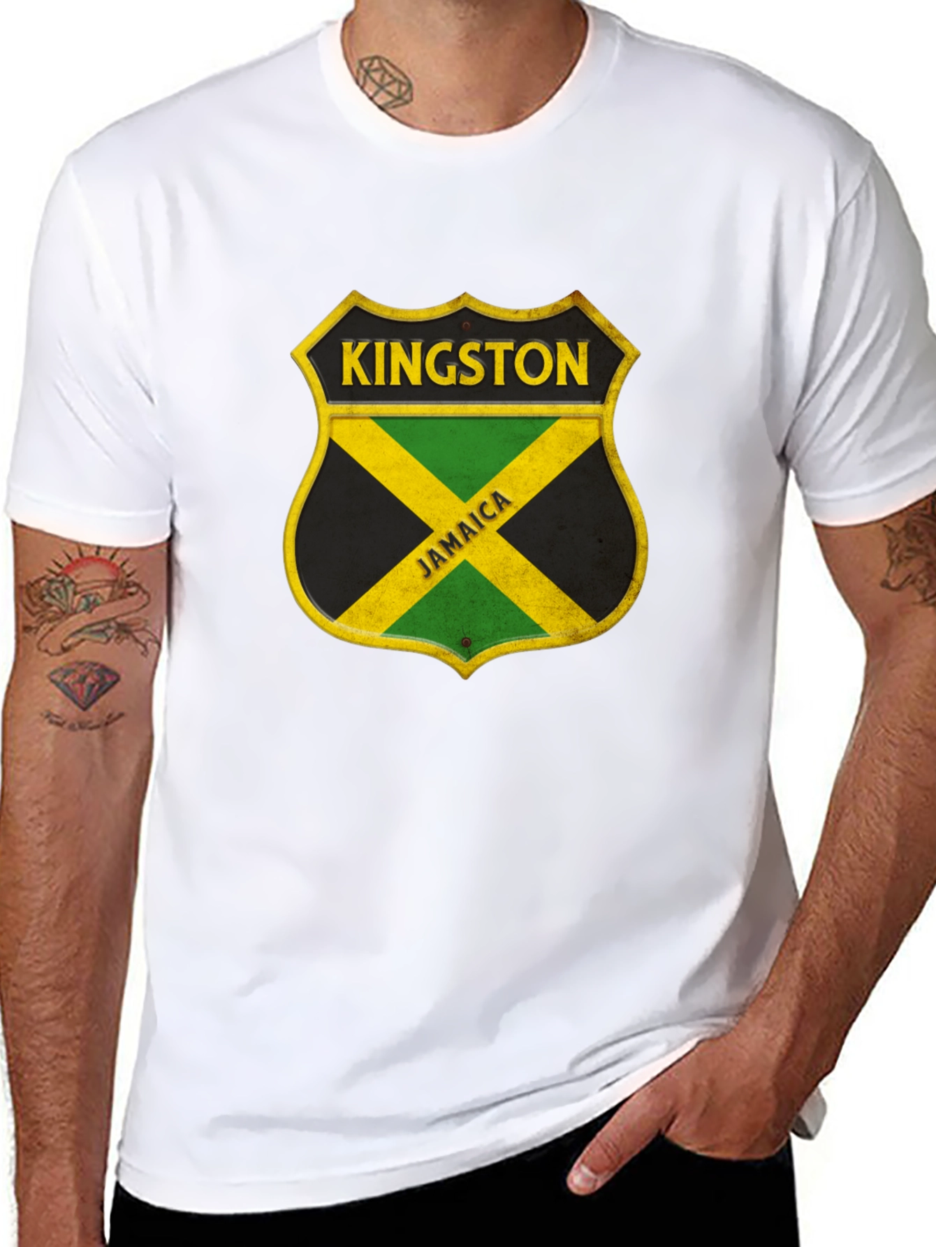 Kingston Jamaica Shield Graphic Tee - Black Cotton Shirt