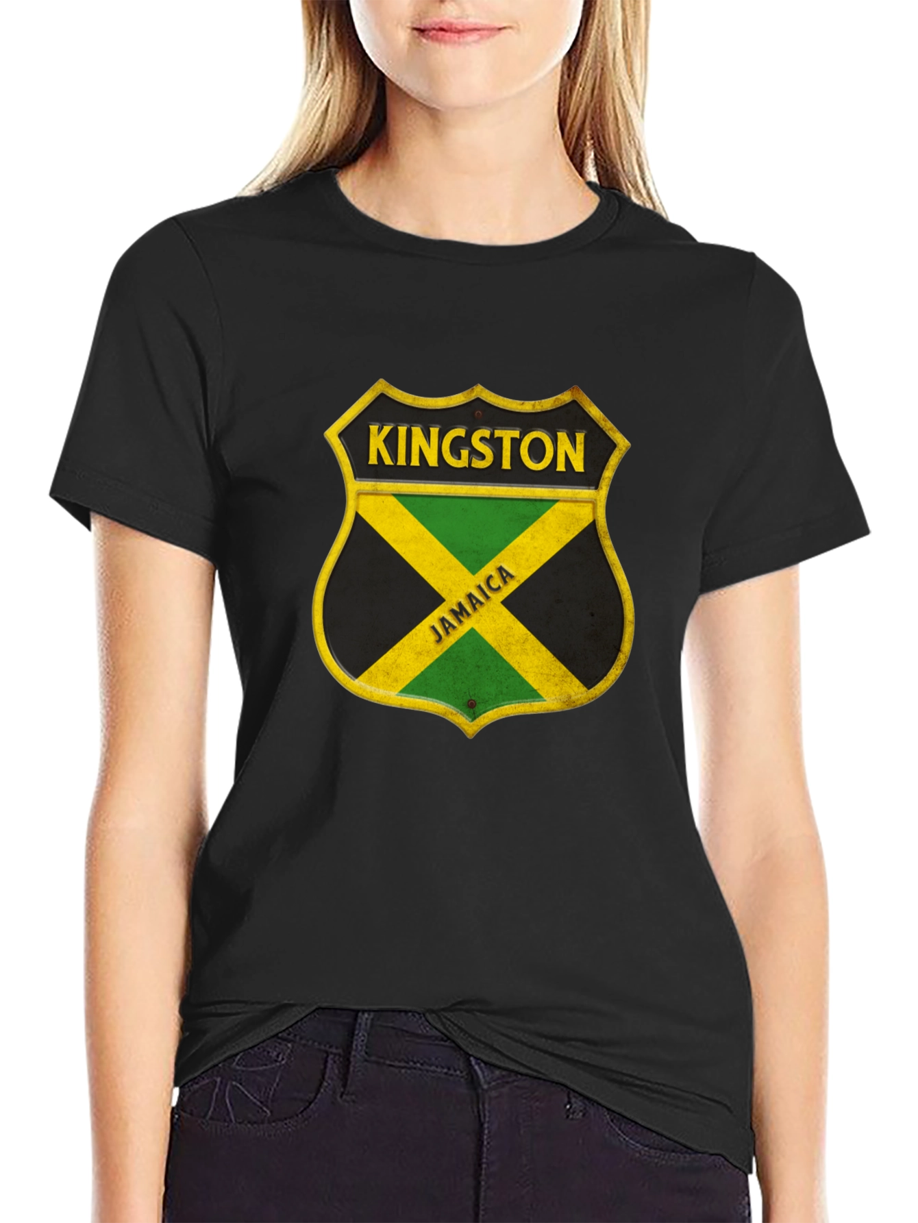 Kingston Jamaica Shield Graphic Tee - Black Cotton Shirt