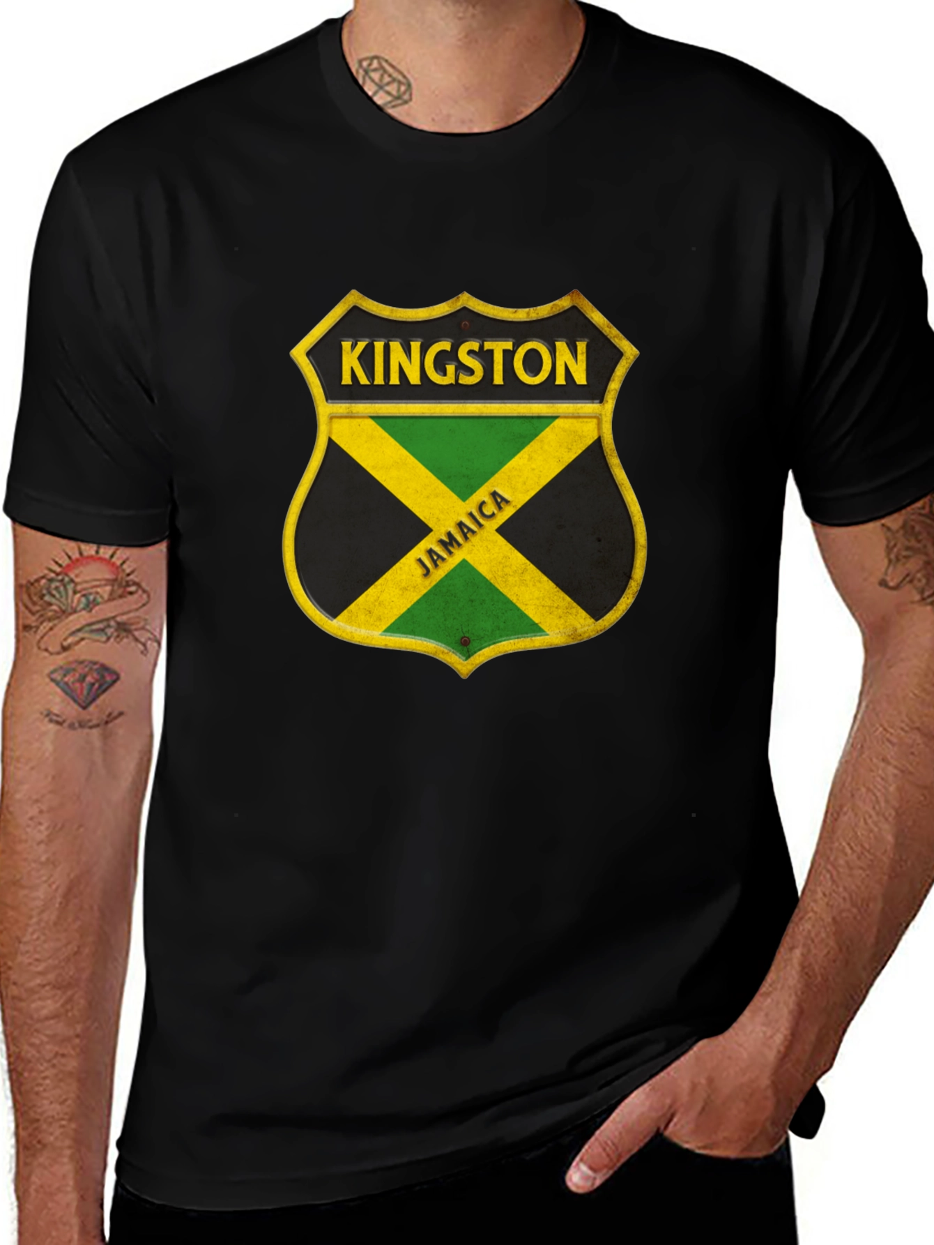 Kingston Jamaica Shield Graphic Tee - Black Cotton Shirt