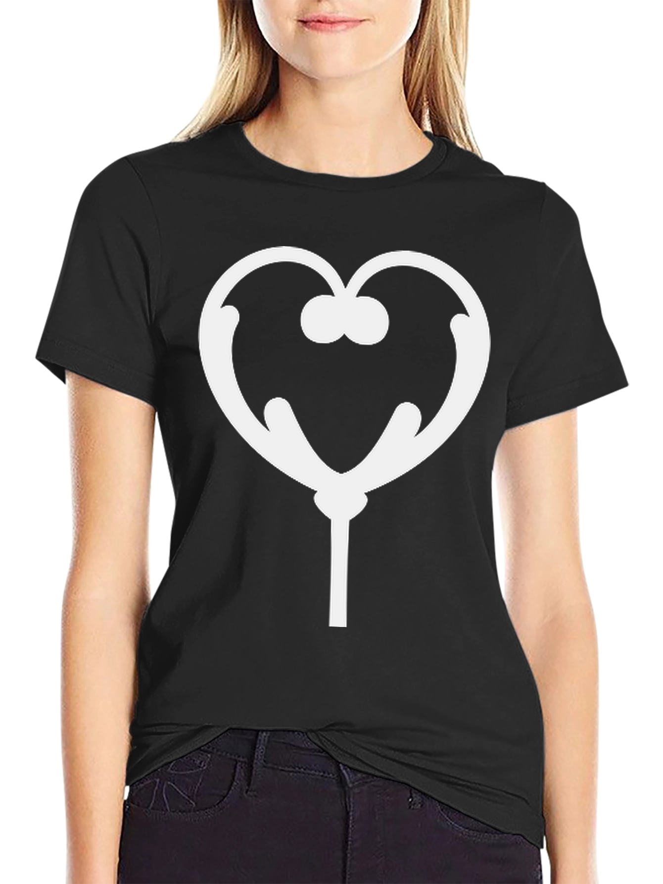Whimsical Heart Lollipop Graphic Tee - Black