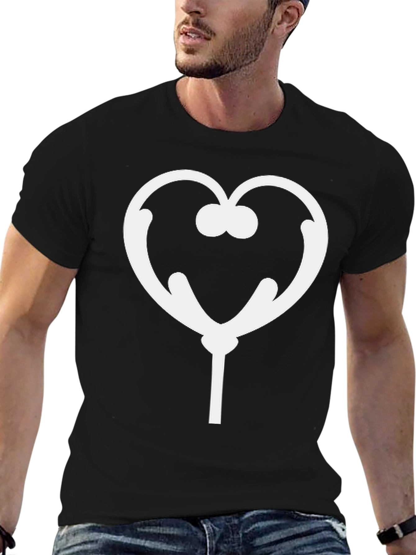 Whimsical Heart Lollipop Graphic Tee - Black