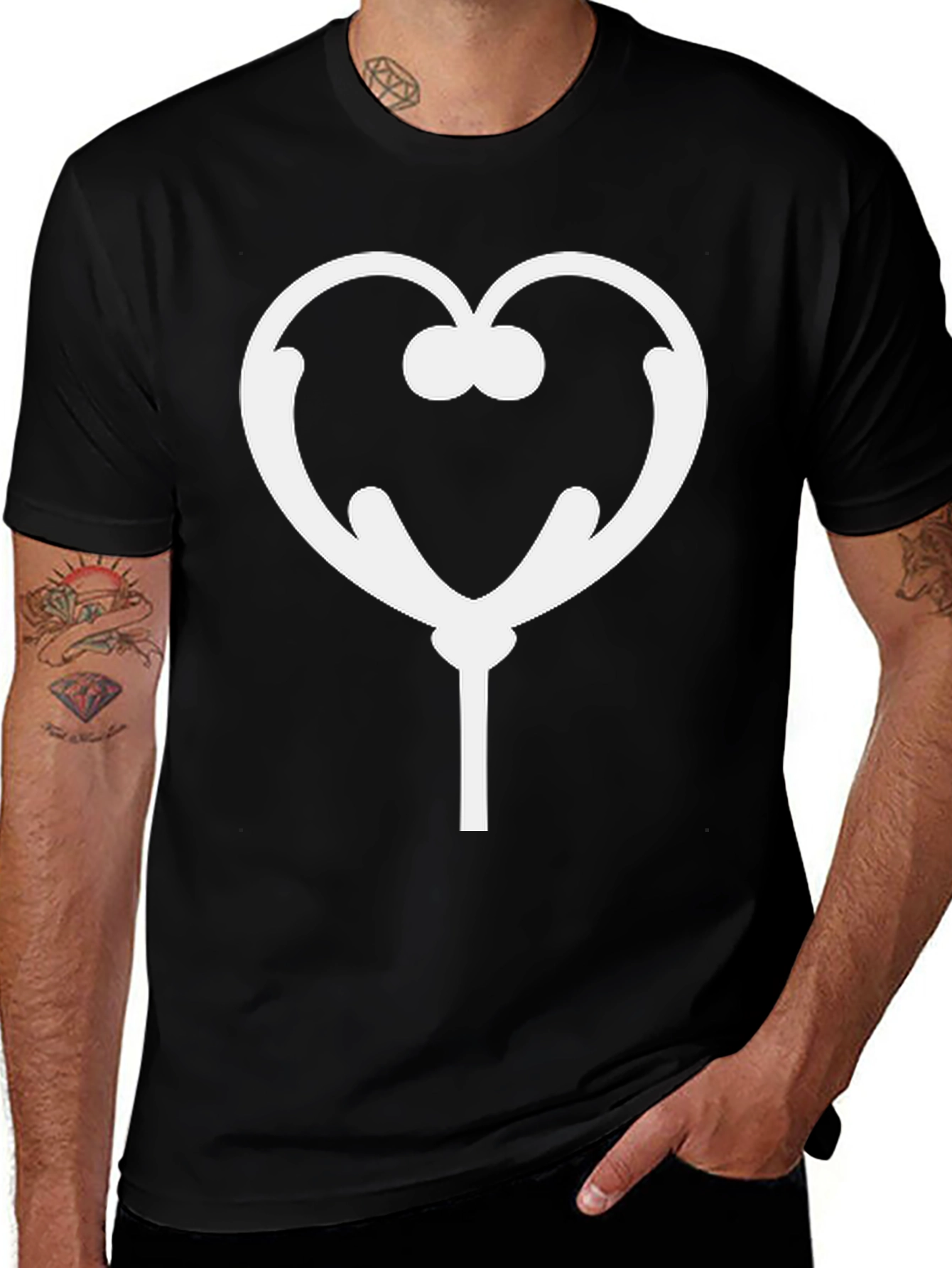 Whimsical Heart Lollipop Graphic Tee - Black